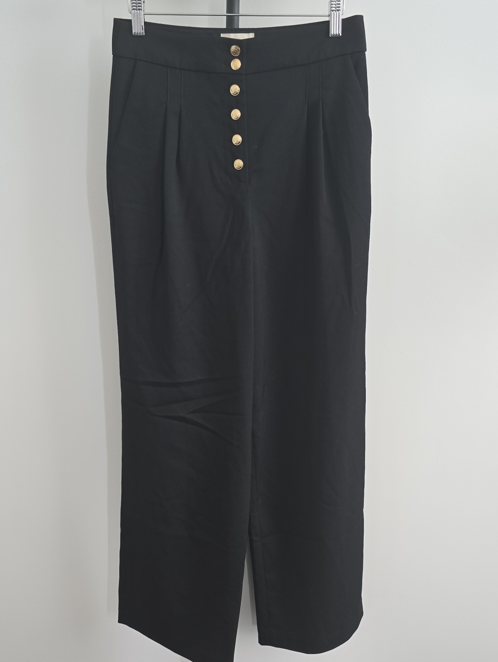 Sezane Black Dress Pants with Gold Button Front